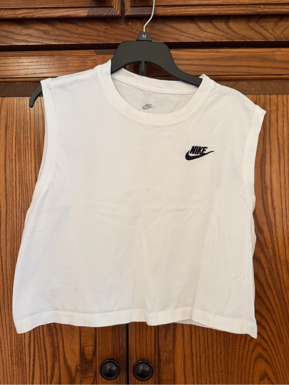 Nike White Cropped Muscle Tank with Black Logo
